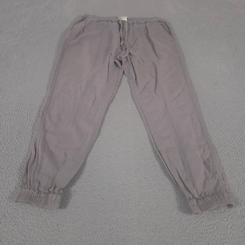 Cynthia Rowley Pants Womens L Gray Jogger 100% Linen Elastic Waist Tapered Leg